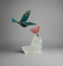 Load image into Gallery viewer, Blue Onyx Bird on Rose Quartz Flower