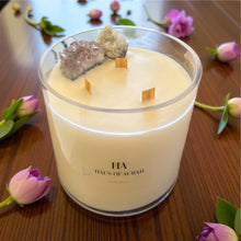 Load image into Gallery viewer, Haus Signature Caribbean Teakwood Crystal Candle – Amethyst & Celestine