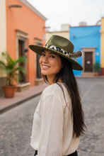 Load image into Gallery viewer, Handcrafted Olive Sunburst Fedora