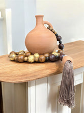 Load image into Gallery viewer, Natural Brazilian Clay Vase with Gilded Bead Strand and Tassel