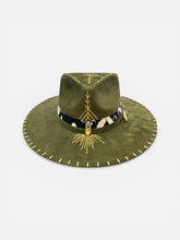 Load image into Gallery viewer, Handcrafted Olive Sunburst Fedora