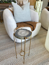 Load image into Gallery viewer, Steel Blue Agate Accent Table with Matte Gold Base