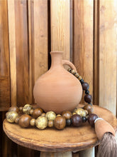 Load image into Gallery viewer, Natural Brazilian Clay Vase with Gilded Bead Strand and Tassel