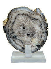 Load image into Gallery viewer, Polished Agate Geode Slice – Cream & Brown with Gold Electroplated Edge