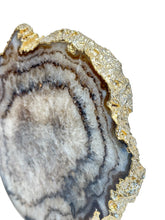 Load image into Gallery viewer, Polished Agate Geode Slice – Cream & Brown with Gold Electroplated Edge