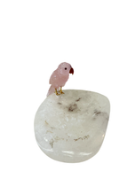 Load image into Gallery viewer, Rose Quartz Bird on jewelry Crystal Quartz plate
