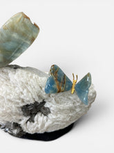 Load image into Gallery viewer, Mica &amp; Blue Onyx Butterfly Sculpture on Black Marble Base
