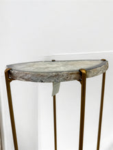 Load image into Gallery viewer, Sliced Agate Accent Table with Dark Steel blue Border and Matte Gold Base
