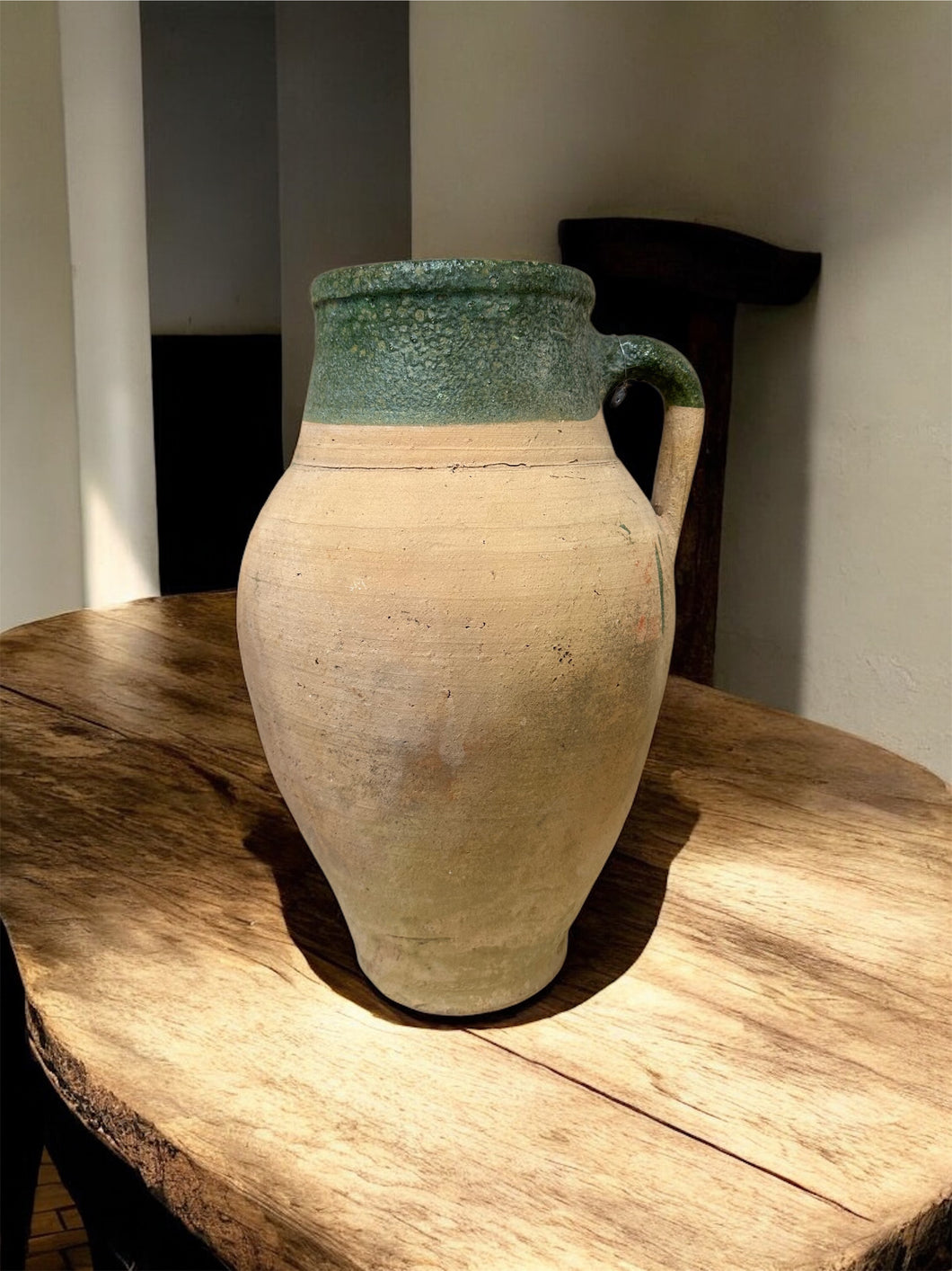 #2 Vintage Turkish Clay Jug with Green Glazed Rim
