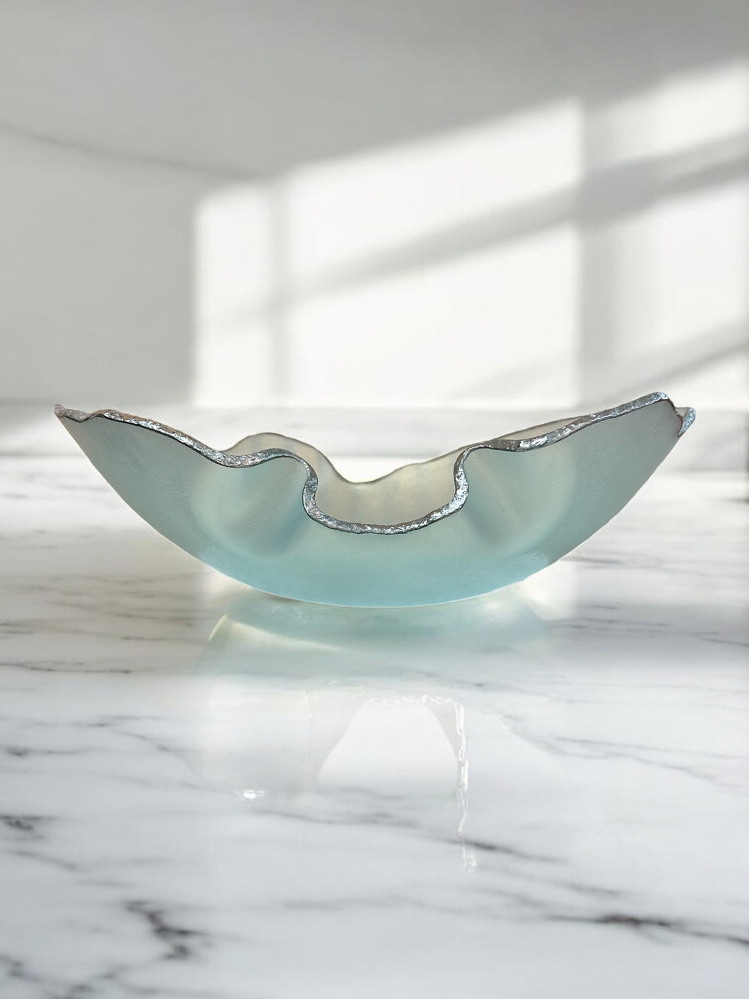 Brazilian Hand-Blown Glass Centerpiece with Silver Edging
