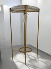 Load image into Gallery viewer, Sliced Agate Accent Table with Dark Steel blue Border and Matte Gold Base
