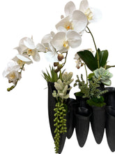Load image into Gallery viewer, Sculptural Orchid &amp; Succulent Arrangement in Black Organic Vase – Modern Botanical
