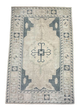 Load image into Gallery viewer, Vintage Faded Ivory &amp; Charcoal Medallion
