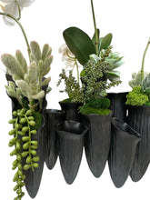 Load image into Gallery viewer, Sculptural Orchid &amp; Succulent Arrangement in Black Organic Vase – Modern Botanical
