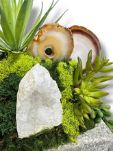Load image into Gallery viewer, Faux Succulent Arrangement in Concrete Base with Geode and Agate Accents
