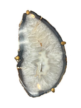 Load image into Gallery viewer, Sliced Agate Accent Table with Dark Steel blue Border and Matte Gold Base
