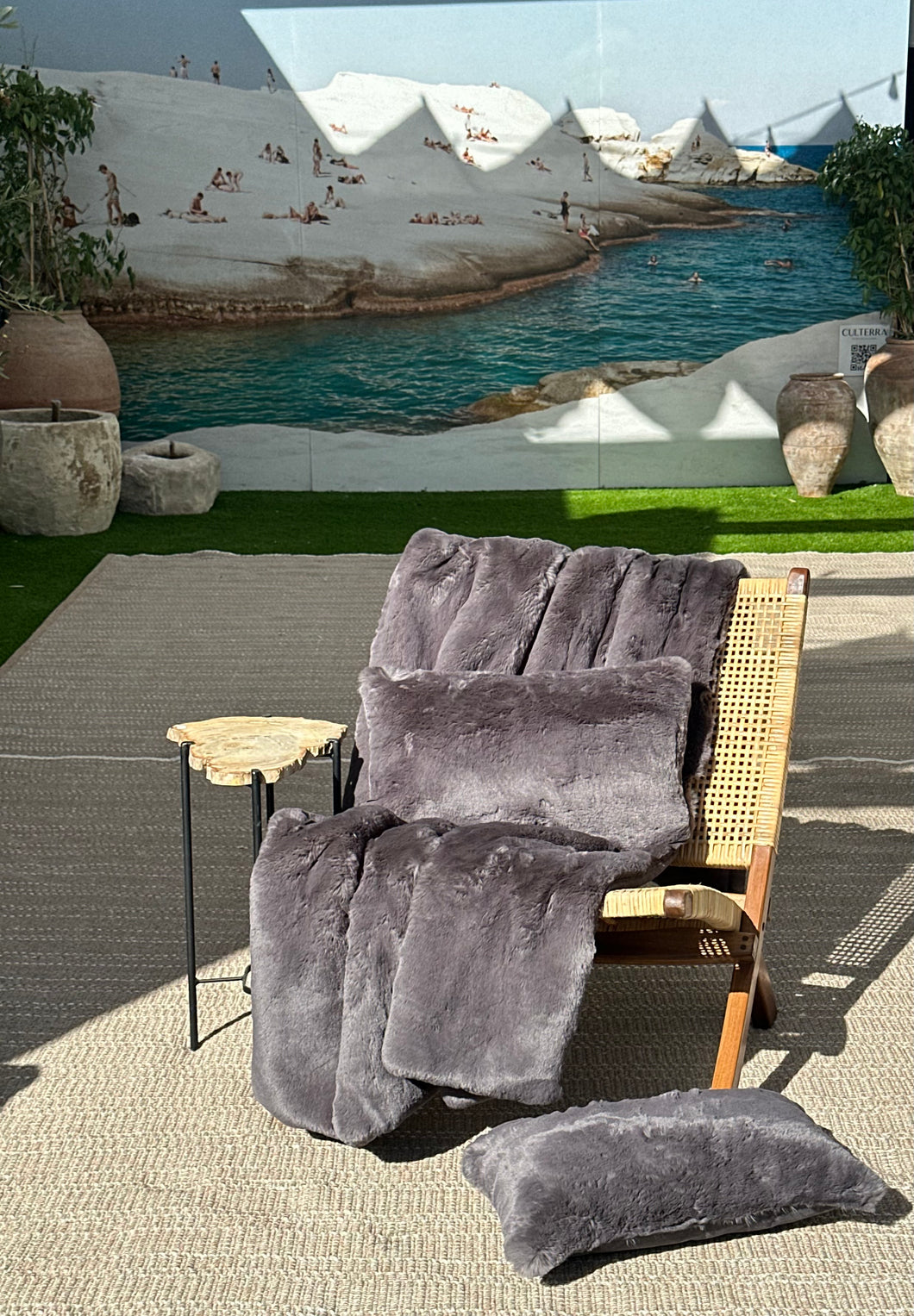 French Faux Fur Pillow – Smokey Grey | 22x22