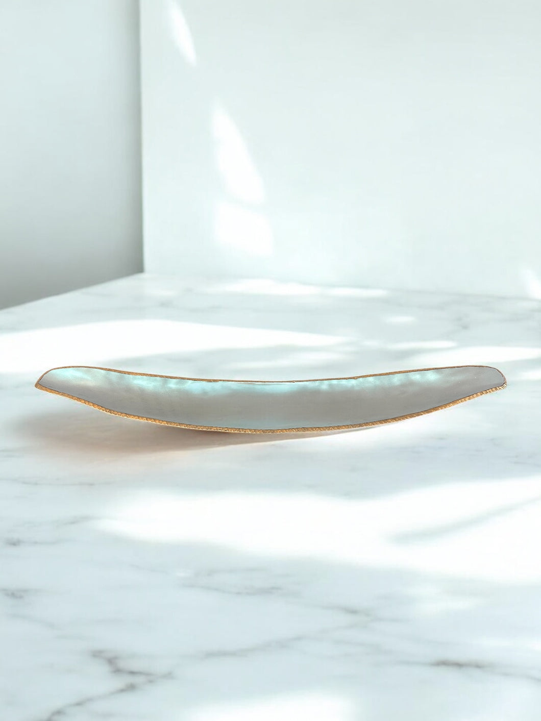 Handblown Iridescent Glass Centerpiece with Gold-Leaf Trim