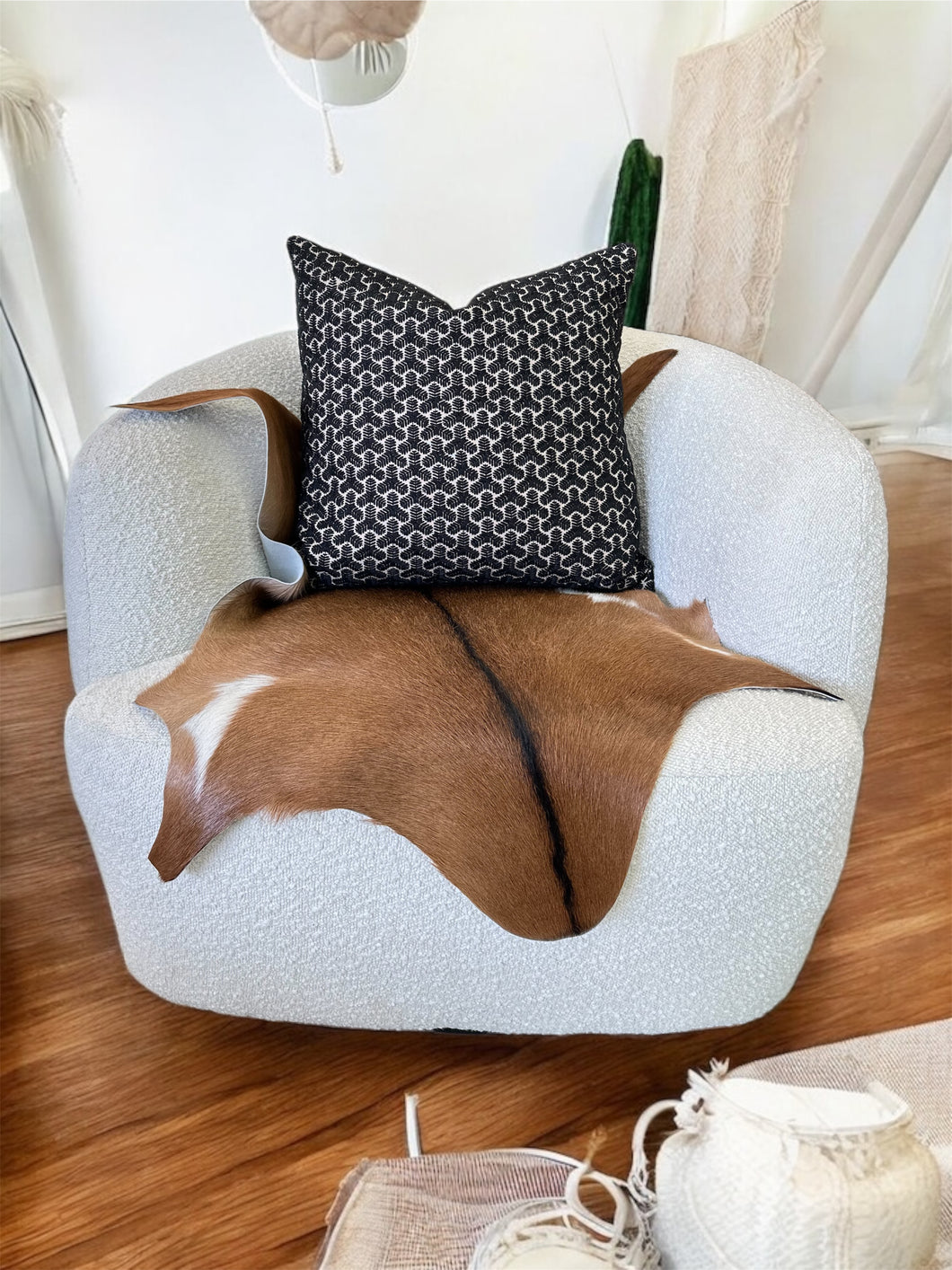 20x20 Embroidered Pillow- Black & Ivory