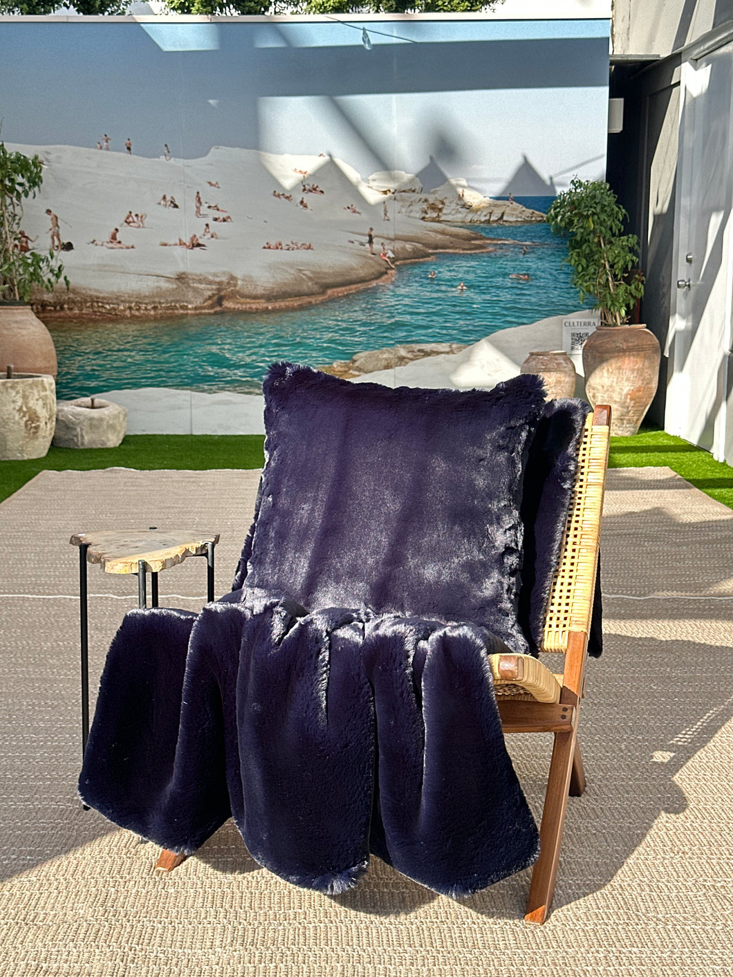 French Faux Fur Pillow – Indigo | 22x22