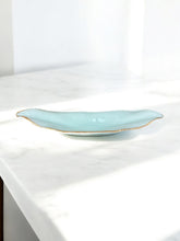Load image into Gallery viewer, Handblown Glass Centerpiece in Iridescent Aqua with Gold Edges
