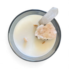 Load image into Gallery viewer, Haus Signature Caribbean Teakwood Crystal Candle – Clear Quartz Point &amp; Natural Cluster
