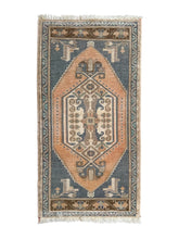 Load image into Gallery viewer, Vintage Turkish Prayer Rug – Burnt Saffron &amp; Slate Blue
