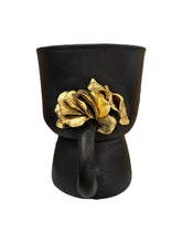 Load image into Gallery viewer, Sculpted Black Clay Vase with Gold Leaf Floral Detail
