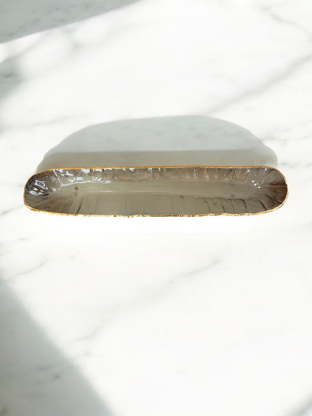 Handblown Glass Centerpiece – Translucent Brown with Gold Edge