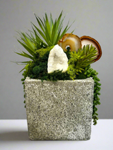 Load image into Gallery viewer, Faux Succulent Arrangement in Concrete Base with Geode and Agate Accents
