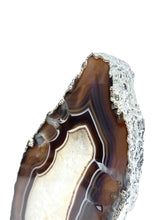 Load image into Gallery viewer, Polished Agate Slice with Silver Electroplated Edge on Lucite Base
