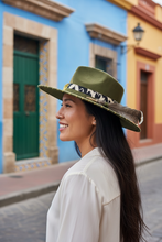 Load image into Gallery viewer, Handcrafted Olive Sunburst Fedora
