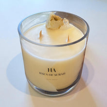 Load image into Gallery viewer, Haus Signature Caribbean Teakwood Crystal Candle – Agate &amp; Clear Quartz

