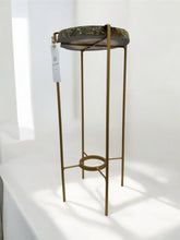 Load image into Gallery viewer, Steel Blue Agate Accent Table with Matte Gold Base
