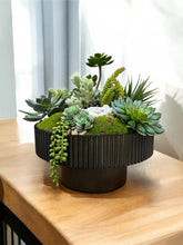 Load image into Gallery viewer, Dark Brown Modern Fluted Bowl- Lush Silk Succulents &amp; Geode
