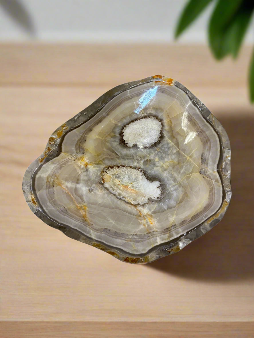 Mini Organic and Polished Onyx Bowl – Natural Cream & Grey Veining