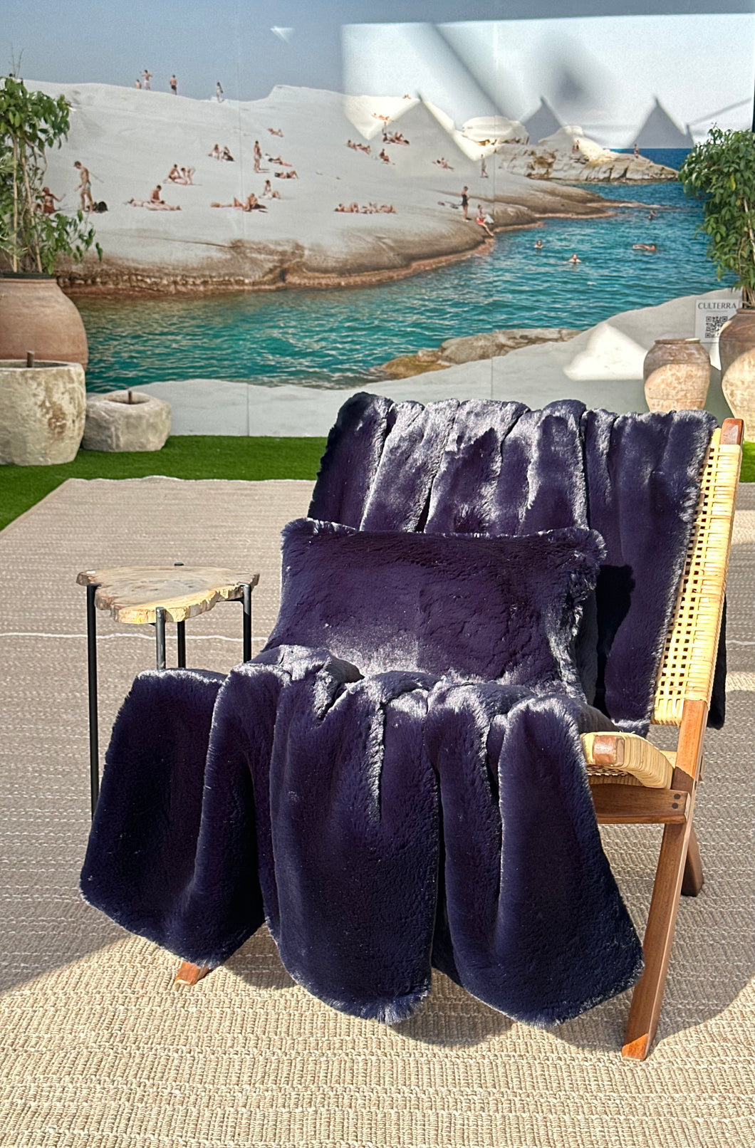 French Faux Fur Pillow – Indigo | 12x20