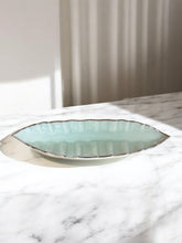 Load image into Gallery viewer, Handblown Glass Centerpiece – Aqua Iridescent with Silver Edge
