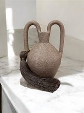 Load image into Gallery viewer, Tall Brazilian Clay Vase with Silk Tassel and Natural Stone Beads
