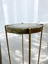 Load image into Gallery viewer, Steel Blue Agate Accent Table with Matte Gold Base
