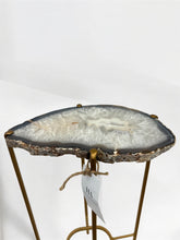Load image into Gallery viewer, Sliced Agate Accent Table with Dark Steel blue Border and Matte Gold Base
