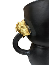 Load image into Gallery viewer, Sculpted Black Clay Vase with Gold Leaf Floral Detail
