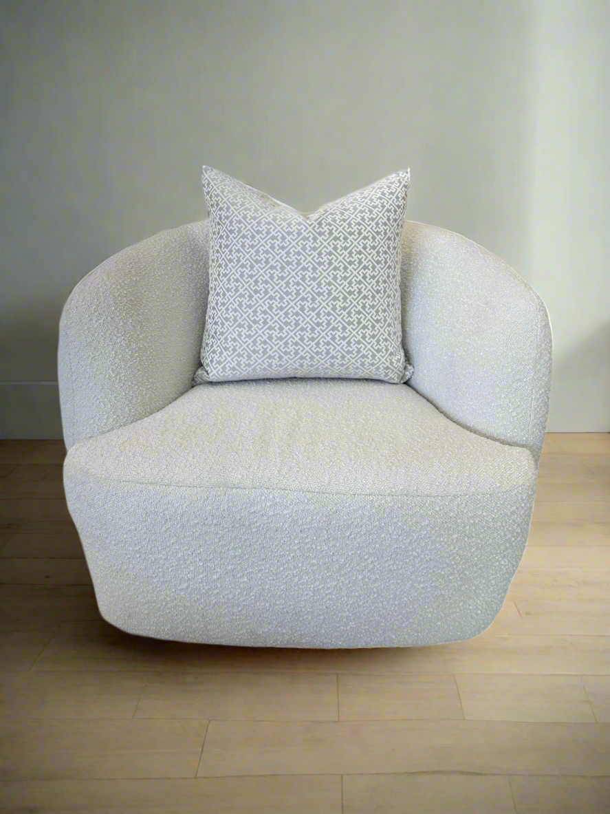 20x20 Embroidered Cotton Pillow- Silver & Off-White