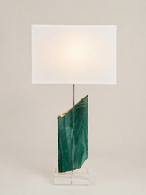 Load image into Gallery viewer, Green Aventurine Table Lamp with 24K Gold Edges | Luxury Natural Stone Lamp
