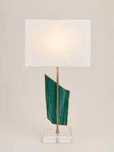 Load image into Gallery viewer, Green Aventurine Table Lamp with 24K Gold Edges | Luxury Natural Stone Lamp
