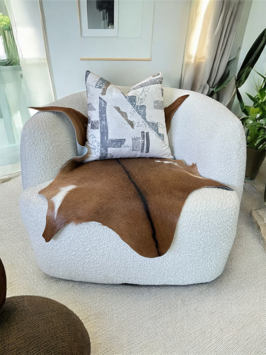 20x20 Abstract Printed Pillow – Charcoal, light Brown, Grey & Ivory
