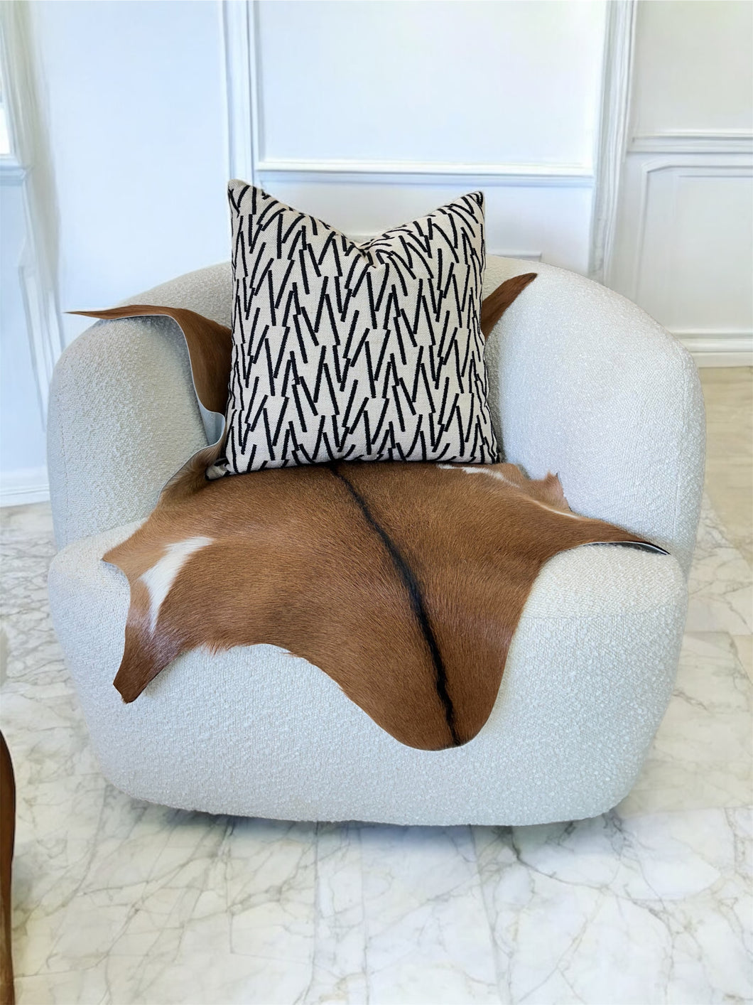 20x20 Embroidered Linen Pillow – Ivory with Black Stitching