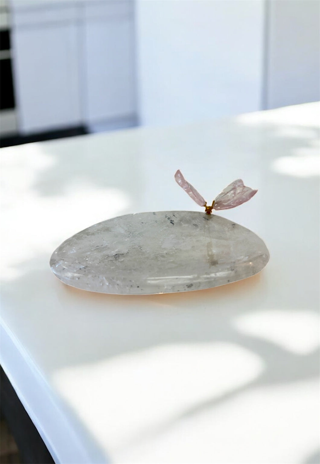 Quartz Dish & Pink Quartz Butterfly