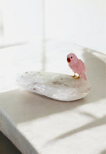 Load image into Gallery viewer, Rose Quartz Bird on jewelry Crystal Quartz plate
