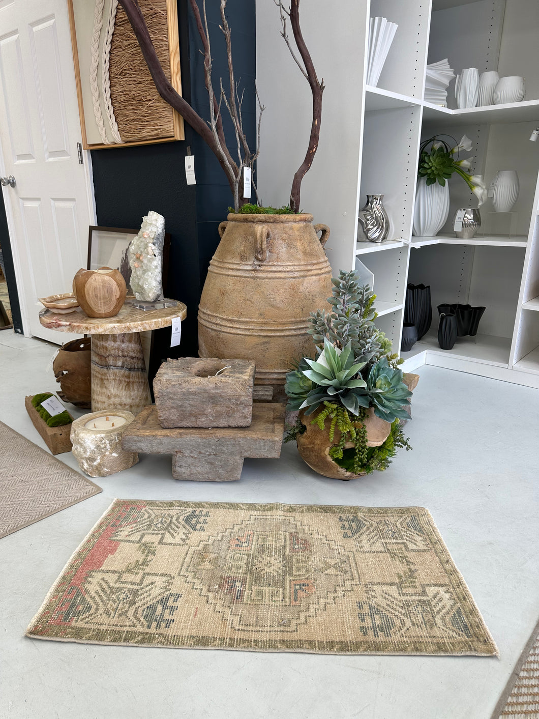 Faded Vintage Turkish Runner – Soft Sage, Rose, and Charcoal